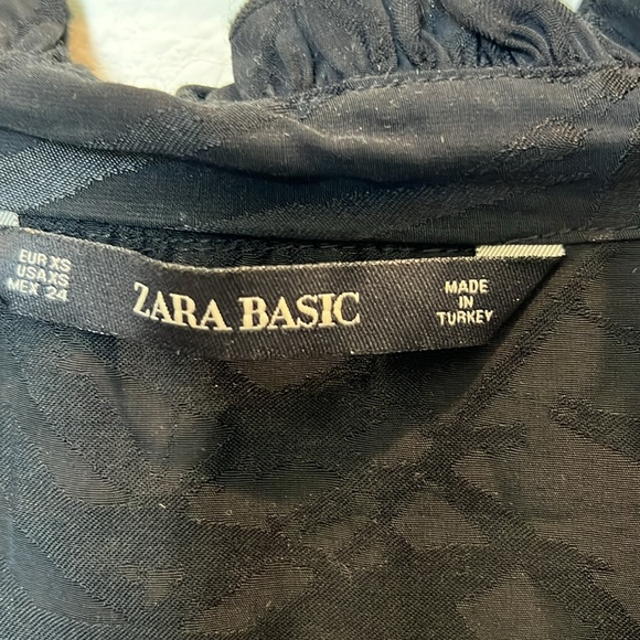 Zara Black Jacquard Blouse with Lace Detail and Tie XS - Picture 3 of 5